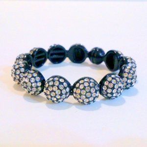 Pave Rhinestone Black Magnetic Clasp Bangle Bracelet